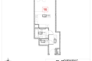 Rzut - Mieszkanie na sprzedaż 1 pokój o powierzchni 34,97 m² - numer C1.16 w Rezydencja Ogród Saski etap I i II