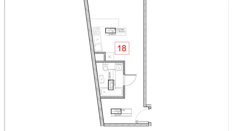 Rzut - Mieszkanie na sprzedaż 1 pokój o powierzchni 35,18 m² - numer C1.18 w Rezydencja Ogród Saski etap I i II