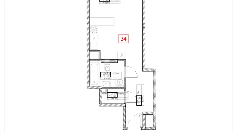 Rzut - Mieszkanie na sprzedaż 1 pokój o powierzchni 34,71 m² - numer C2.16 w Rezydencja Ogród Saski etap I i II