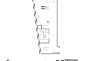 Rzut - Mieszkanie na sprzedaż 1 pokój o powierzchni 35,37 m² - numer C2.18 w Rezydencja Ogród Saski etap I i II