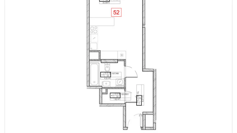 Rzut - Mieszkanie na sprzedaż 1 pokój o powierzchni 34,73 m² - numer C3.16 w Rezydencja Ogród Saski etap I i II