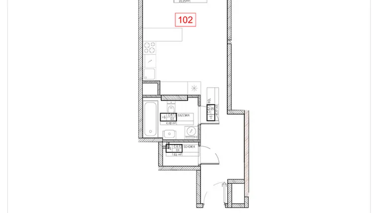 Rzut - Mieszkanie na sprzedaż 1 pokój o powierzchni 34,65 m² - numer C6.13 w Rezydencja Ogród Saski etap I i II