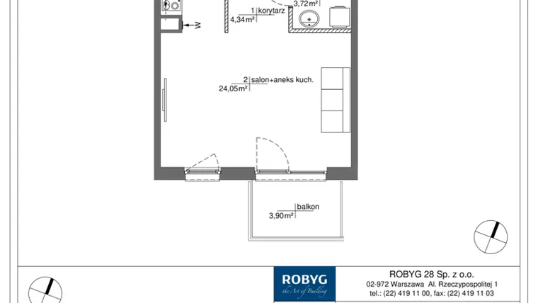 Rzut - Mieszkanie na sprzedaż 1 pokój o powierzchni 32,11 m² - numer PP/1/B/3/3 w Praga Piano