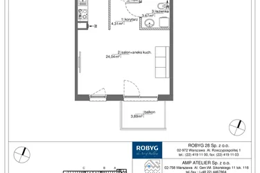 Rzut - Mieszkanie na sprzedaż 1 pokój o powierzchni 32,02 m² - numer PP/1/B/4/3 w Praga Piano