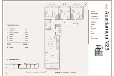 Rzut - Mieszkanie na sprzedaż 4 pokoje o powierzchni 77,89 m² - numer C.25 w Młyny Mogilska