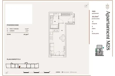 Rzut - Mieszkanie na sprzedaż 1 pokój o powierzchni 26,35 m² - numer C.28 w Młyny Mogilska