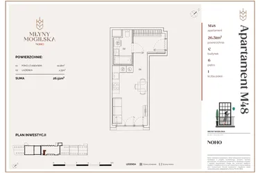 Rzut - Mieszkanie na sprzedaż 1 pokój o powierzchni 26,51 m² - numer C.48 w Młyny Mogilska