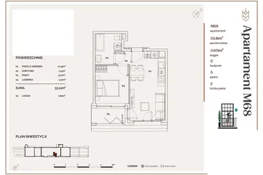 Rzut - Mieszkanie na sprzedaż 2 pokoje o powierzchni 33,11 m² - numer C.68 w Młyny Mogilska