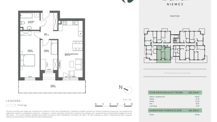 Rzut - Mieszkanie na sprzedaż 3 pokoje o powierzchni 69,04 m² - numer 2 w Oasis etap III