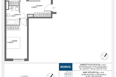 Rzut - Mieszkanie na sprzedaż 3 pokoje o powierzchni 63,35 m² - numer RM/1A/E/1/3 w Rytm Mokotowa - etap 1A