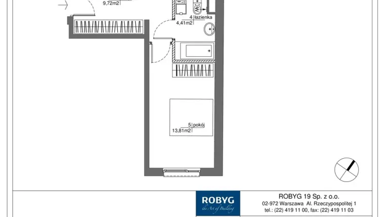 Rzut - Mieszkanie na sprzedaż 3 pokoje o powierzchni 63,2 m² - numer RM/1A/D/2/1 w Rytm Mokotowa - etap 1A