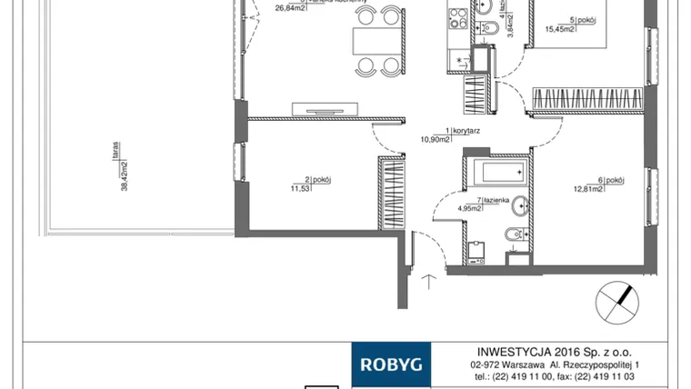 Rzut - Mieszkanie na sprzedaż 4 pokoje o powierzchni 86,32 m² - numer RM/1A/C/1/3 w Rytm Mokotowa - etap 1A