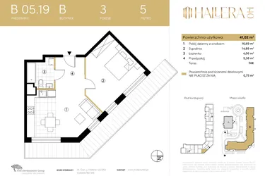 Rzut - Mieszkanie na sprzedaż 2 pokoje o powierzchni 41,02 m² - numer B.05.19 w Hallera 140
