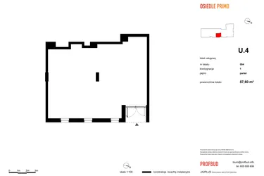 Rzut - Lokal użytkowy na sprzedaż 1 pokój o powierzchni 87,65 m² - numer U.4 w Osiedle Primo etap III