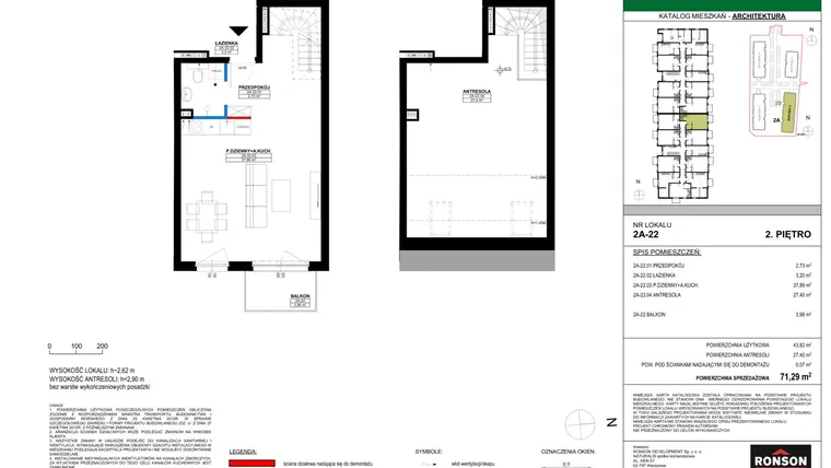 Rzut - Mieszkanie na sprzedaż 3 pokoje o powierzchni 71,39 m² - numer 2A_22 w Nowa Północ