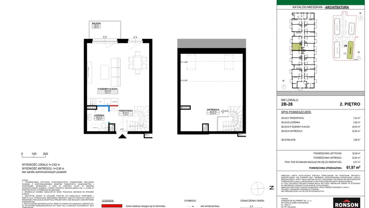 Rzut - Mieszkanie na sprzedaż 3 pokoje o powierzchni 61,21 m² - numer 2B_28 w Nowa Północ