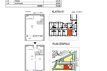 Rzut - Mieszkanie na sprzedaż 2 pokoje o powierzchni 71,5 m² - numer K1/23 w Przystań Królewiecka III