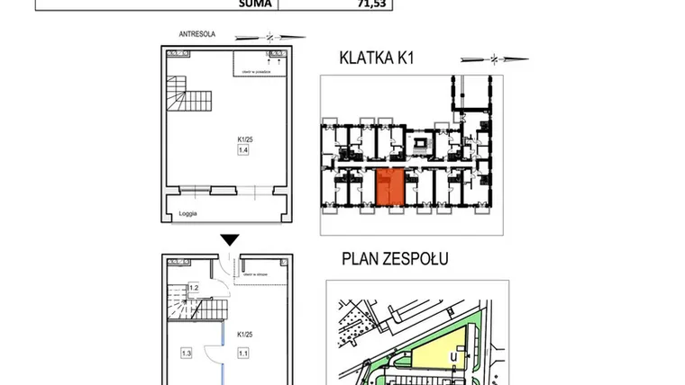 Rzut - Mieszkanie na sprzedaż 2 pokoje o powierzchni 71,53 m² - numer K1/25 w Przystań Królewiecka III