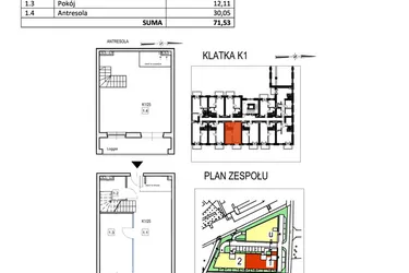 Rzut - Mieszkanie na sprzedaż 2 pokoje o powierzchni 71,53 m² - numer K1/25 w Przystań Królewiecka III