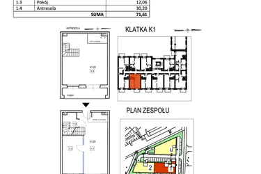 Rzut - Mieszkanie na sprzedaż 2 pokoje o powierzchni 71,61 m² - numer K1/26 w Przystań Królewiecka III
