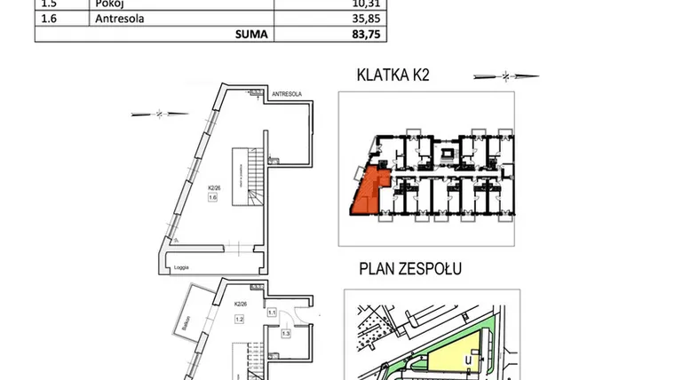 Rzut - Mieszkanie na sprzedaż 3 pokoje o powierzchni 83,75 m² - numer K2/26 w Przystań Królewiecka III