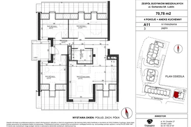 Rzut - Mieszkanie na sprzedaż 4 pokoje o powierzchni 70,78 m² - numer A.11 w Garbarska Urban Koncept