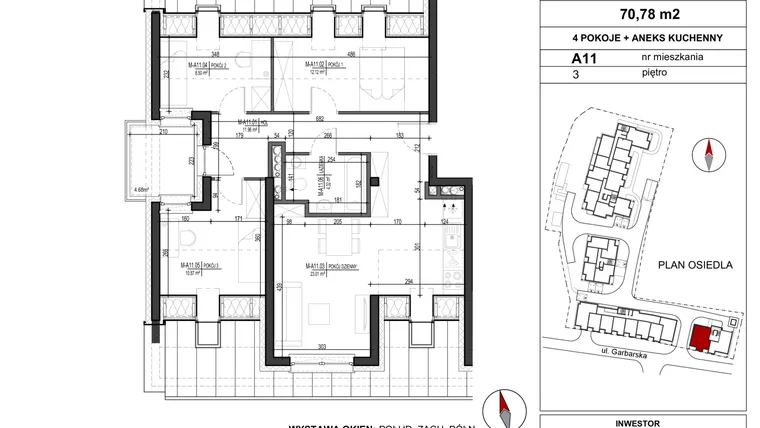 Rzut - Mieszkanie na sprzedaż 4 pokoje o powierzchni 70,78 m² - numer A.11 w Garbarska Urban Koncept
