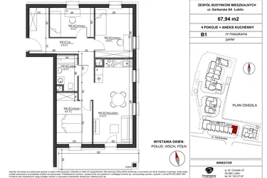 Rzut - Mieszkanie na sprzedaż 4 pokoje o powierzchni 67,94 m² - numer B.1 w Garbarska Urban Koncept