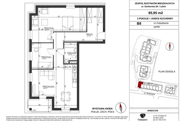 Rzut - Mieszkanie na sprzedaż 3 pokoje o powierzchni 85,95 m² - numer B.8 w Garbarska Urban Koncept