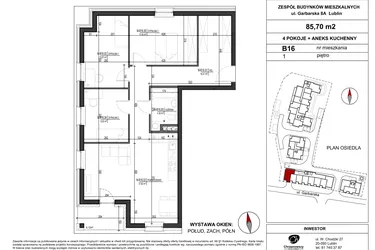 Rzut - Mieszkanie na sprzedaż 4 pokoje o powierzchni 85,7 m² - numer B.16 w Garbarska Urban Koncept