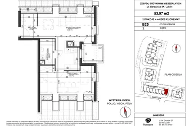 Rzut - Mieszkanie na sprzedaż 2 pokoje o powierzchni 53,97 m² - numer B.25 w Garbarska Urban Koncept