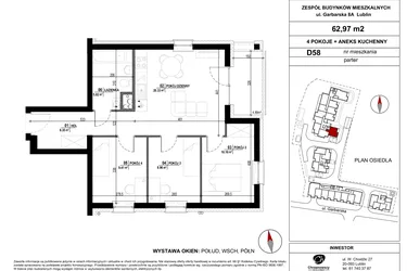 Rzut - Mieszkanie na sprzedaż 4 pokoje o powierzchni 62,97 m² - numer D.58 w Garbarska Urban Koncept