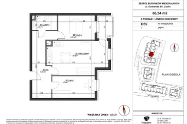 Rzut - Mieszkanie na sprzedaż 3 pokoje o powierzchni 66,54 m² - numer D.59 w Garbarska Urban Koncept