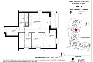 Rzut - Mieszkanie na sprzedaż 4 pokoje o powierzchni 62,97 m² - numer D.64 w Garbarska Urban Koncept