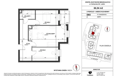 Rzut - Mieszkanie na sprzedaż 3 pokoje o powierzchni 66,54 m² - numer D.65 w Garbarska Urban Koncept