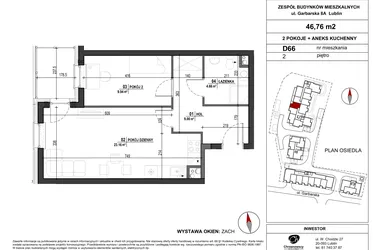 Rzut - Mieszkanie na sprzedaż 2 pokoje o powierzchni 46,76 m² - numer D.66 w Garbarska Urban Koncept