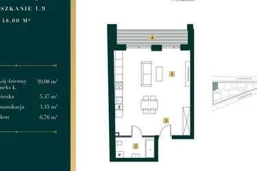 Rzut - Mieszkanie na sprzedaż 1 pokój o powierzchni 47,65 m² - numer 1.9 w New Iron