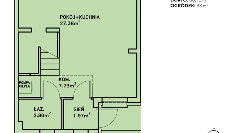Rzut - Dom na sprzedaż 4 pokoje o powierzchni 80,96 m² - numer O w Ostoja Jagodnica