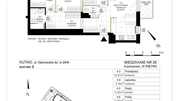 Rzut - Mieszkanie na sprzedaż 4 pokoje o powierzchni 78,72 m² - numer 2.26 w Różany Wilanów