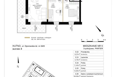 Rzut - Mieszkanie na sprzedaż 3 pokoje o powierzchni 63,93 m² - numer 3.5 w Różany Wilanów