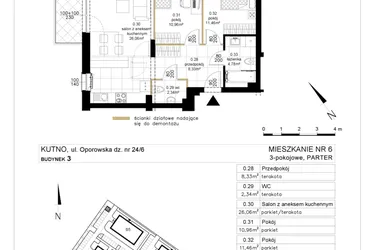 Rzut - Mieszkanie na sprzedaż 3 pokoje o powierzchni 63,93 m² - numer 3.6 w Różany Wilanów