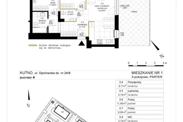 Rzut - Mieszkanie na sprzedaż 3 pokoje o powierzchni 61,3 m² - numer 4.1 w Różany Wilanów
