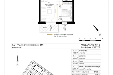 Rzut - Mieszkanie na sprzedaż 2 pokoje o powierzchni 37,95 m² - numer 4.3 w Różany Wilanów