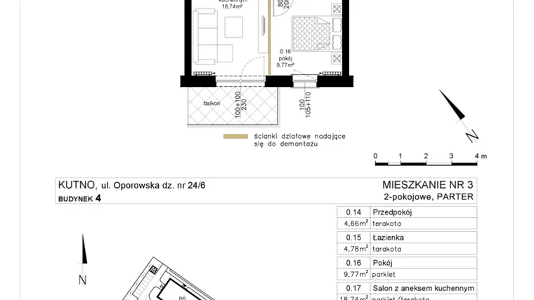 Rzut - Mieszkanie na sprzedaż 2 pokoje o powierzchni 37,95 m² - numer 4.3 w Różany Wilanów