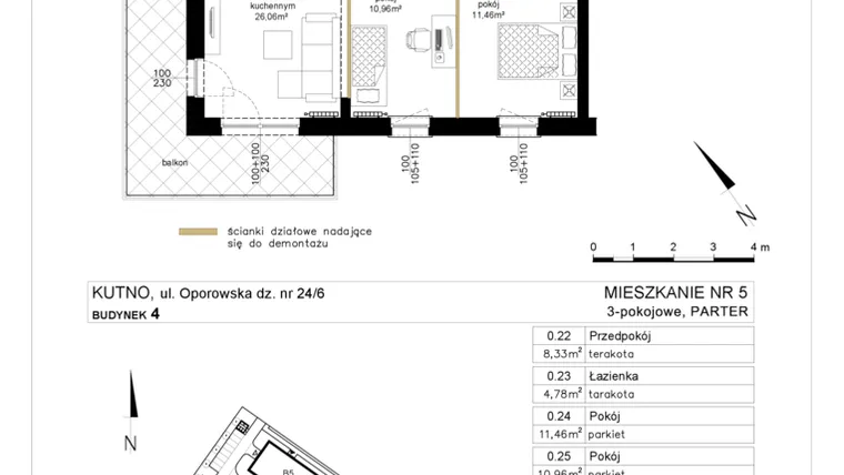 Rzut - Mieszkanie na sprzedaż 3 pokoje o powierzchni 63,93 m² - numer 4.5 w Różany Wilanów