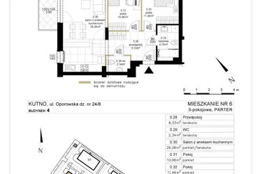 Rzut - Mieszkanie na sprzedaż 3 pokoje o powierzchni 63,93 m² - numer 4.6 w Różany Wilanów