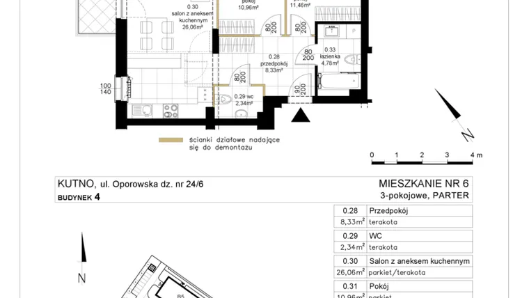 Rzut - Mieszkanie na sprzedaż 3 pokoje o powierzchni 63,93 m² - numer 4.6 w Różany Wilanów