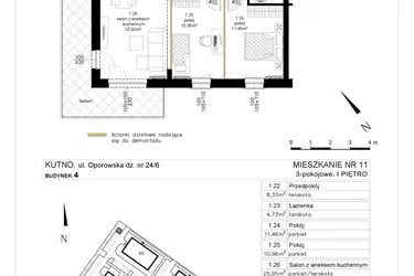 Rzut - Mieszkanie na sprzedaż 3 pokoje o powierzchni 63,72 m² - numer 4.11 w Różany Wilanów