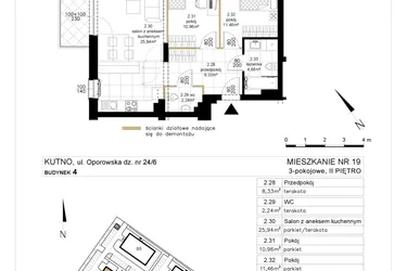 Rzut - Mieszkanie na sprzedaż 3 pokoje o powierzchni 63,61 m² - numer 4.19 w Różany Wilanów