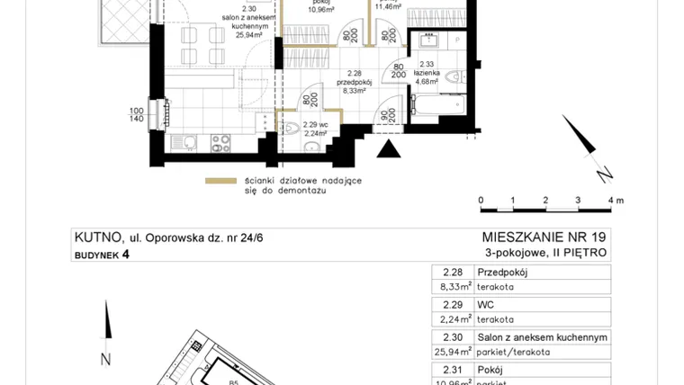 Rzut - Mieszkanie na sprzedaż 3 pokoje o powierzchni 63,61 m² - numer 4.19 w Różany Wilanów